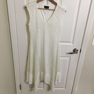 AUW ivory lace overly handkerchief hem dress
